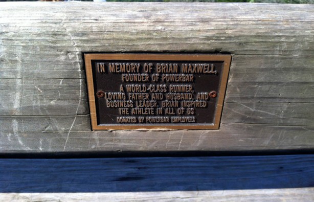Bench dedicated to PowerBar founder Brian Maxwell, located along the Seaview Trail