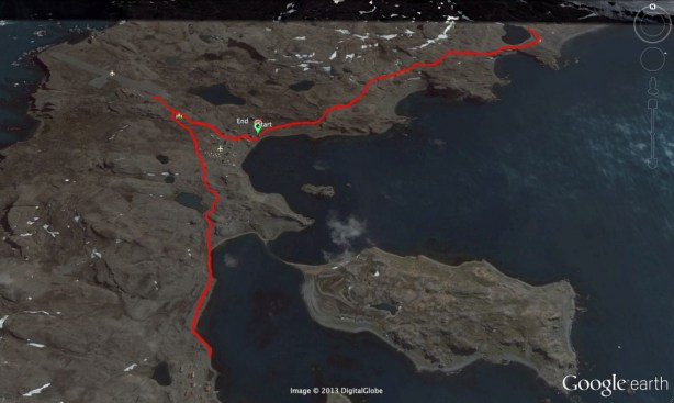 Google Earth rendering of the Antarctica Marathon 2013 course (credit: Mike Sohaskey)