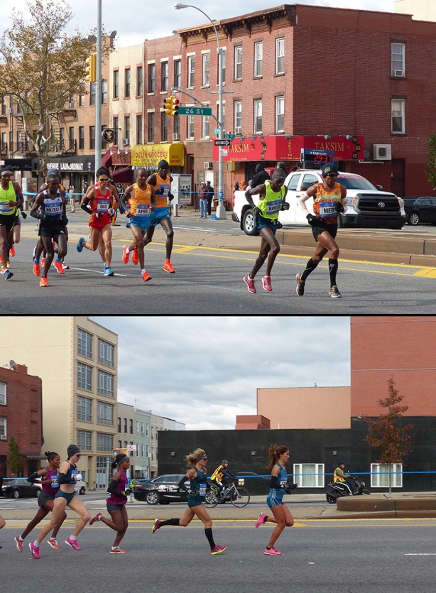 New York City Marathon elite packs (men and women) at mile 6