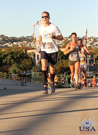 Mike Sohaskey ascending the Halsey Road Bridge in mile 10 of the Inaugural USA Half Marathon Invitational