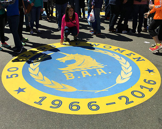 50 Years of Women logo at Boston Marathon