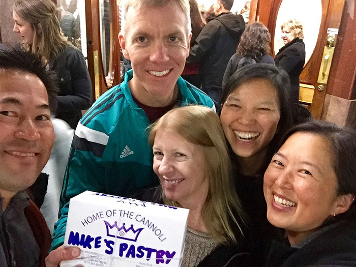 Group carbo-loading at Mike's Pastry in Boston's North End