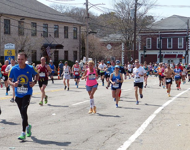 Mike Sohaskey at Mile 16 in Newton at Boston Marathon
