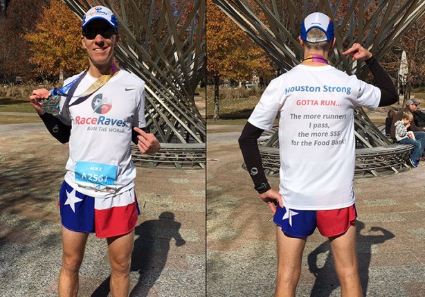 Mike's custom RaceRaves-Houston Marathon shirt