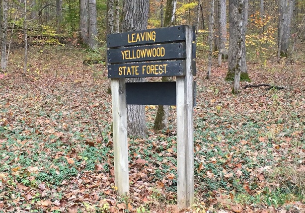 Yellowwood State Forest sign at Tecumseh Trail Marathon