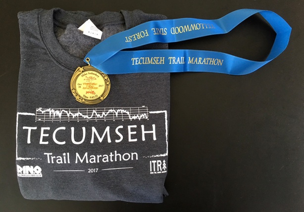 Tecumseh Trail Marathon sweatshirt and medal