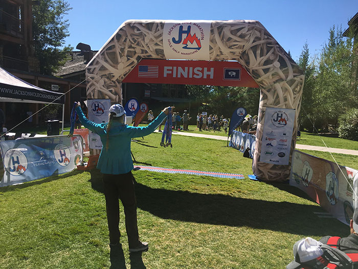 Jackson Hole Marathon co-RD Lisa Smith-Batchen at finish line