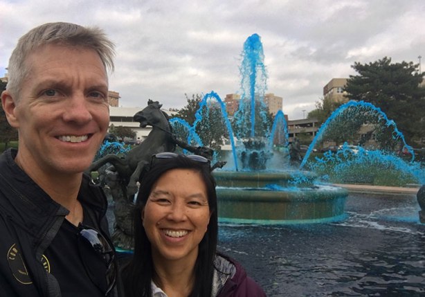 Mike Sohaskey and Katie Ho at J.C. Nichols Memorial Fountain