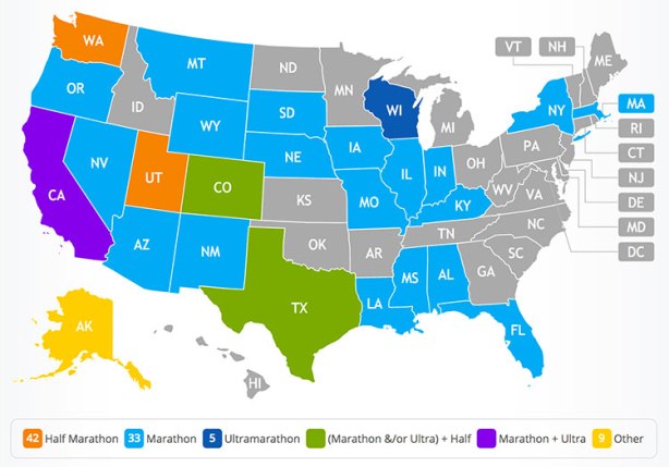 Mike Sohaskey's 50 States map on RaceRaves