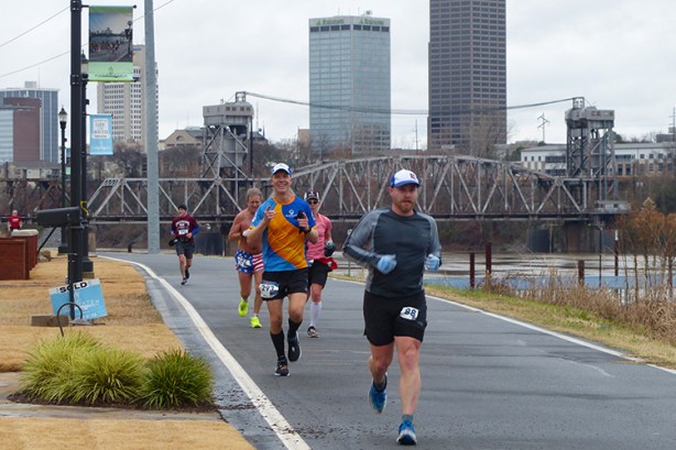 Mike Sohaskey at mile 12 of 3 Bridges Marathon