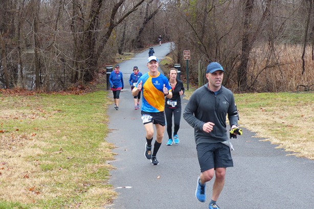 Mile 22 of the 3 Bridges Marathon on the Two Rivers Park Trail