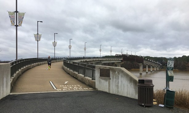 Home stretch of 3 Bridges Marathon on the Two Rivers Park Bridge
