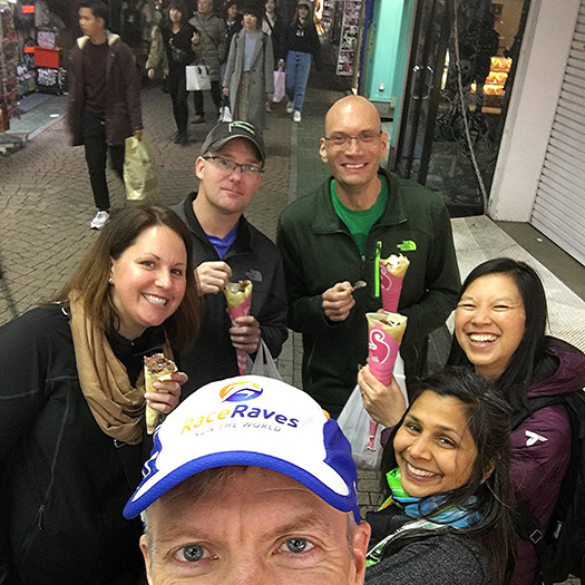 Carbo-loading on crepes before Tokyo Marathon