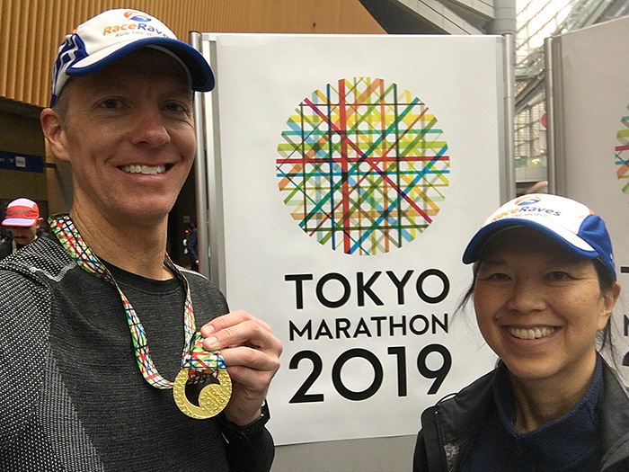 Mike Sohaskey and Katie Ho after Tokyo Marathon