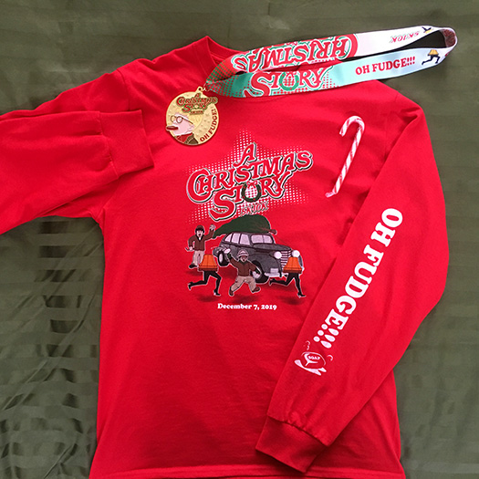 A Christmas Story Run 2019 "Oh Fudge" t-shirt and medal
