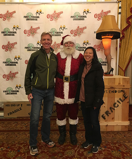 Mike Sohaskey & Katie Ho with Santa at A Christmas Story Run
