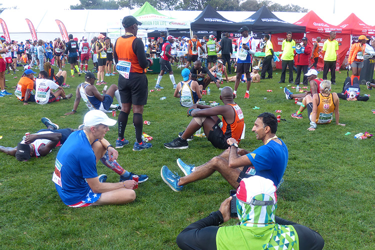 Comparing notes post-race after the Two Oceans Marathon