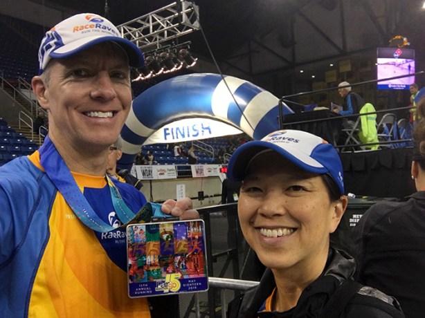 Mike Sohaskey & Katie Ho Fargo Marathon finish line selfie