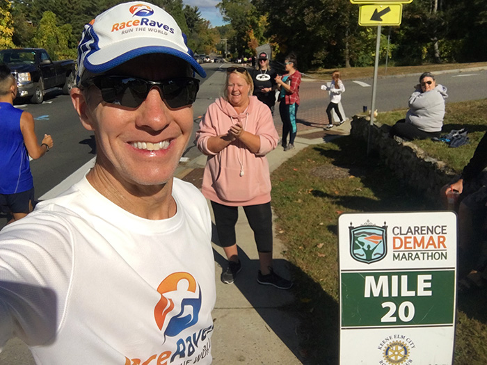 Mike Sohaskey at mile 20 of Clarence DeMar Marathon
