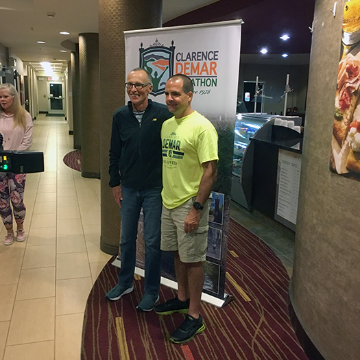 Dick Beardsley and Alan Stroshine at Clarence DeMar Marathon pre-race dinner