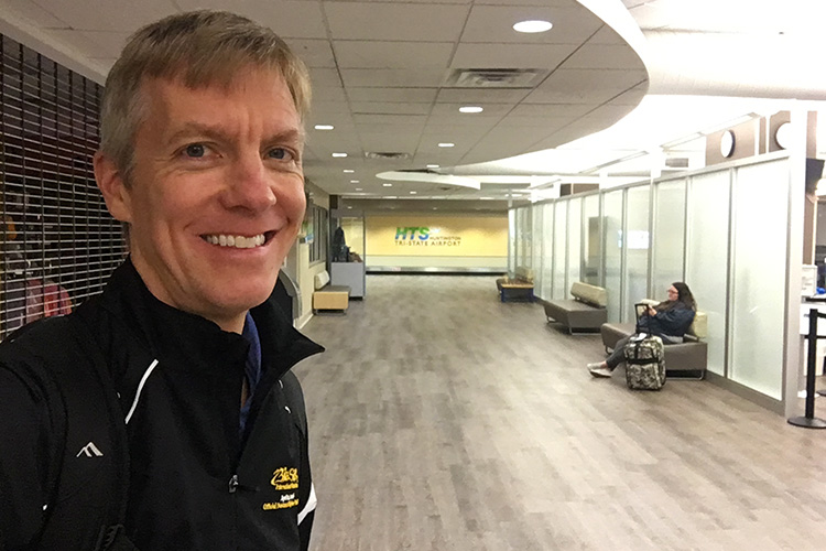 Mike Sohaskey at empty terminal in Huntington Tri-State Airport 