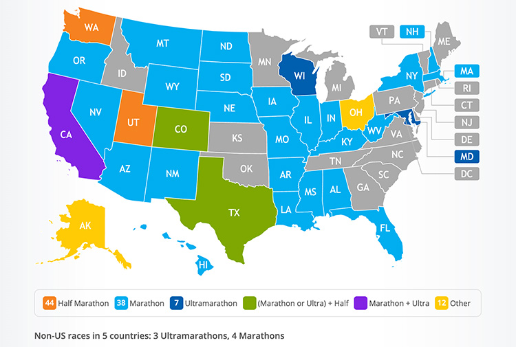 Mike Sohaskey's 50 States map after Marshall University Marathon
