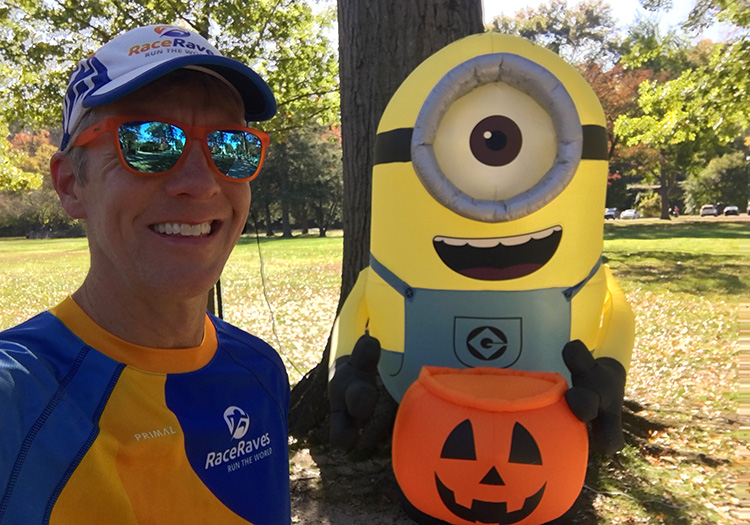 Mike Sohaskey and inflatable Minion during Marshall University Marathon
